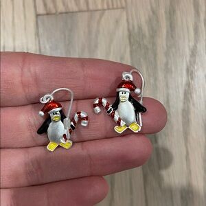 Avon Silver and Red Penguin Earrings